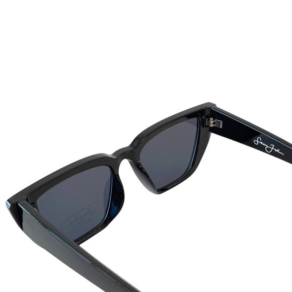 New Women's Sean John Black Cat Eye Mod Style Sunglasses w/ Dark Grey UV Lenses - Picture 3 of 5